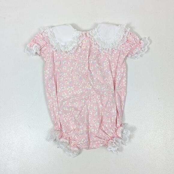 Vintage Bryan Bubble Romper Baby Girls Size 6-9m Pink Floral Frilly Heart - Picture 4 of 5